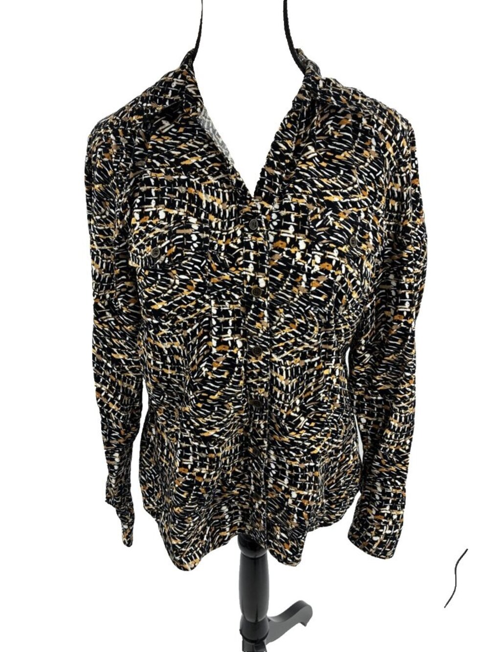 Christopher & Banks Womens Corduroy Blouse Abstract Print Button Front M